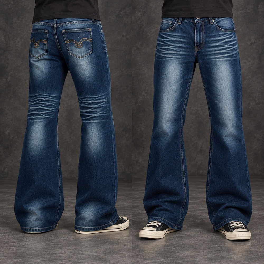 Y2K Dark Wash Flared Bootcut Jeans Crazing Fade Embroidered 26x30